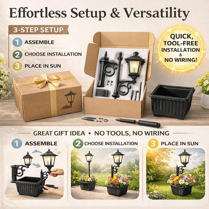 keckaky 2-in-1 Solar Post Light with Planter for Real Or Fake Flowers, 2026 New Solar Lamp Post - Wall Mount Or Freestanding, 3000K Solar Lamps Outdoor Waterproof, for Lawn, Patio, Front/Back Door