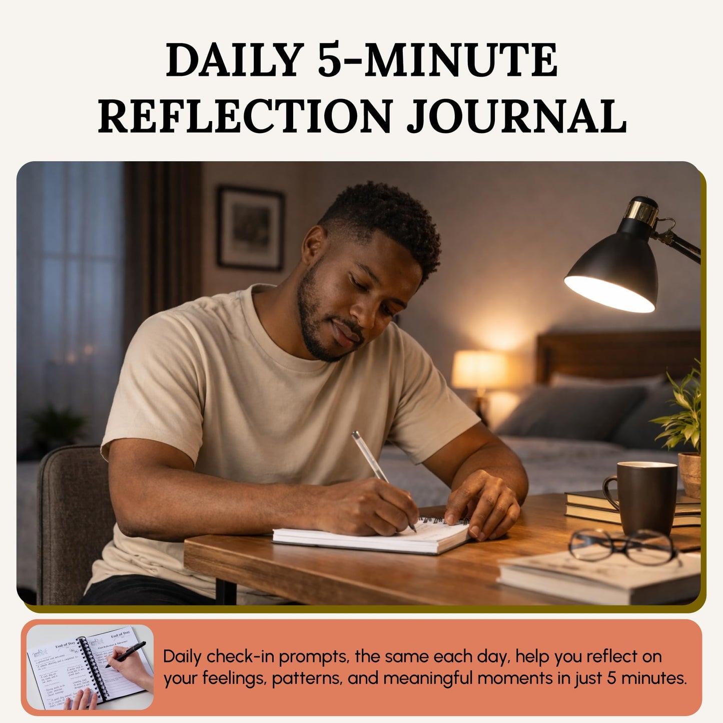 Tayri End of Day Journal – Day by Day 5 Minute Daily Gratitude & Self Reflection Journal 2026 for Women & Men, Guided Mindfulness, Happiness & Self Care, Undated Spiral with Vegan Leather Cover
