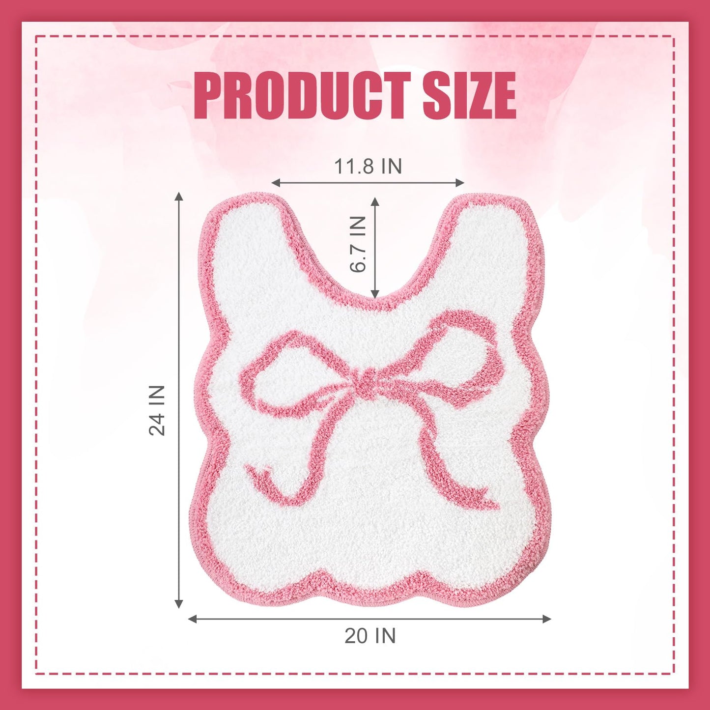 HunnmingRe Pink Bow Bathroom Decor Toilet Rug 24 x 20 Inches U-Shaped Luxury Scalloped Bathroom Mat Non Slip Cute Microfiber Soft Plush Bath Rugs Coquette Stuff for Toilet Base