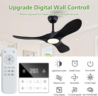 42-Inch Solid Wood Ceiling Fan with Lights, Remote Control, Dimmable, Reversible, Wood Blades, Power-Off Memory, Quiet DC Motor – Modern Black Ceiling Fan for Living Room, Bedroom, Patio