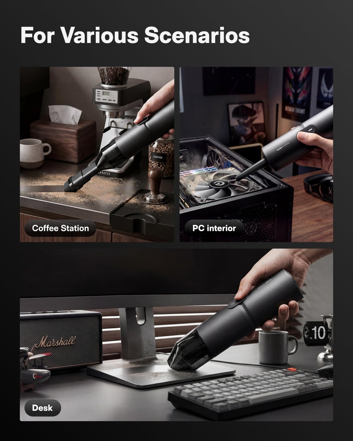 HOTO Handheld Vacuum Cleaner Cordless, Desk Vacuum Cleaner Compressed Electric Air Duster 15000Pa Suction, 4-in-1 Portable Vortex Vacuum Dust Buster Air Blower for Computer, Keyboard, Coffee Grounds