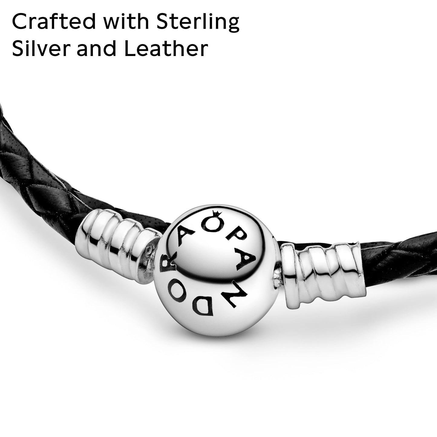 PANDORA Moments Double Woven Leather Bracelet with Silver Clasp - Sterling Silver Bracelet - Jewelry for Women - Includes Gift Box - 15