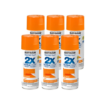 Rust-Oleum 249095-6PK Painter's Touch 2X Ultra Cover Spray Paint, 12 oz, Gloss Real Orange, 6 Pack