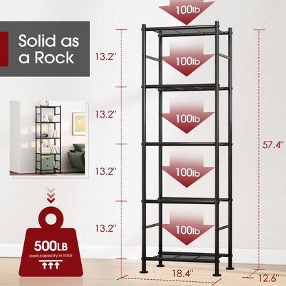 Storage Shelves - 5 Tier Shelf Organizer, Heavy Duty Garage Shelving Unit with Leveling Feet, Stable Metal Shelves Organizer for Pantry, Kitchen and Closet, 33.0" W x 12.6" D x 72.0" H, Black