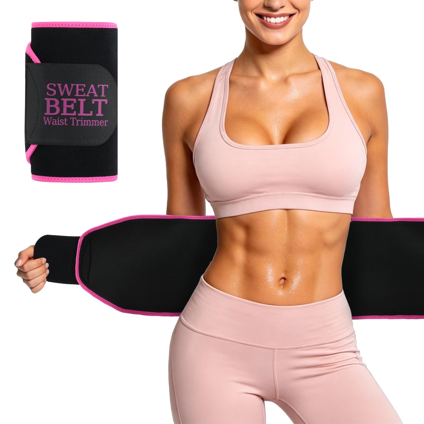 Lisacool Waist Trainer for Women Lower Belly Fat,Waist Sweat Band for Women,Belly Band Tummy Control & Workout Waist Trimmer Black/Pink