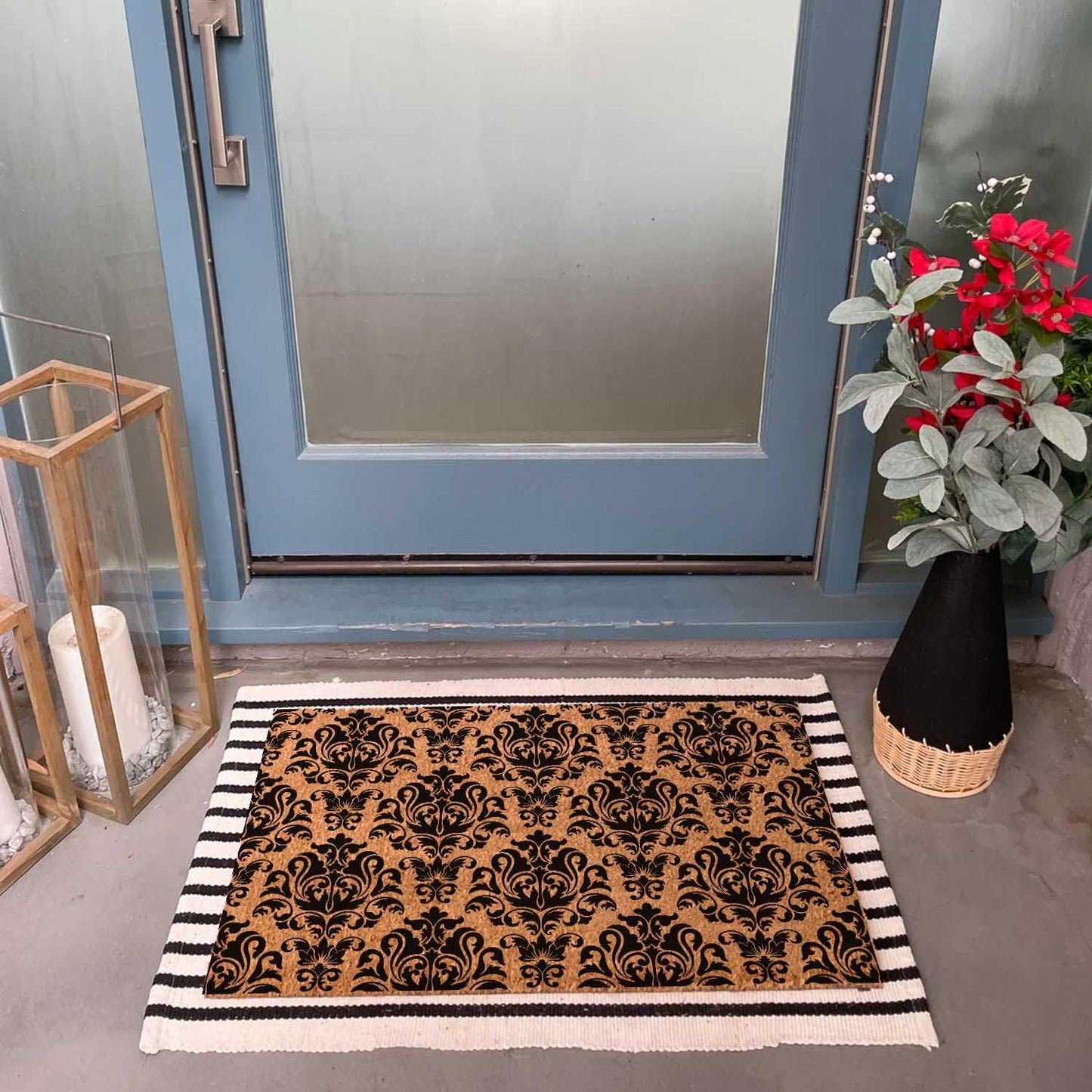 JiXianJu Funny Coir Doormat Tropical Flower Welcome Front Porch Decor Doormat for The Entrance Way Rugs with Heavy-Duty PVC Backing Non Slip Outdoor 23.6 x 15.7 inch