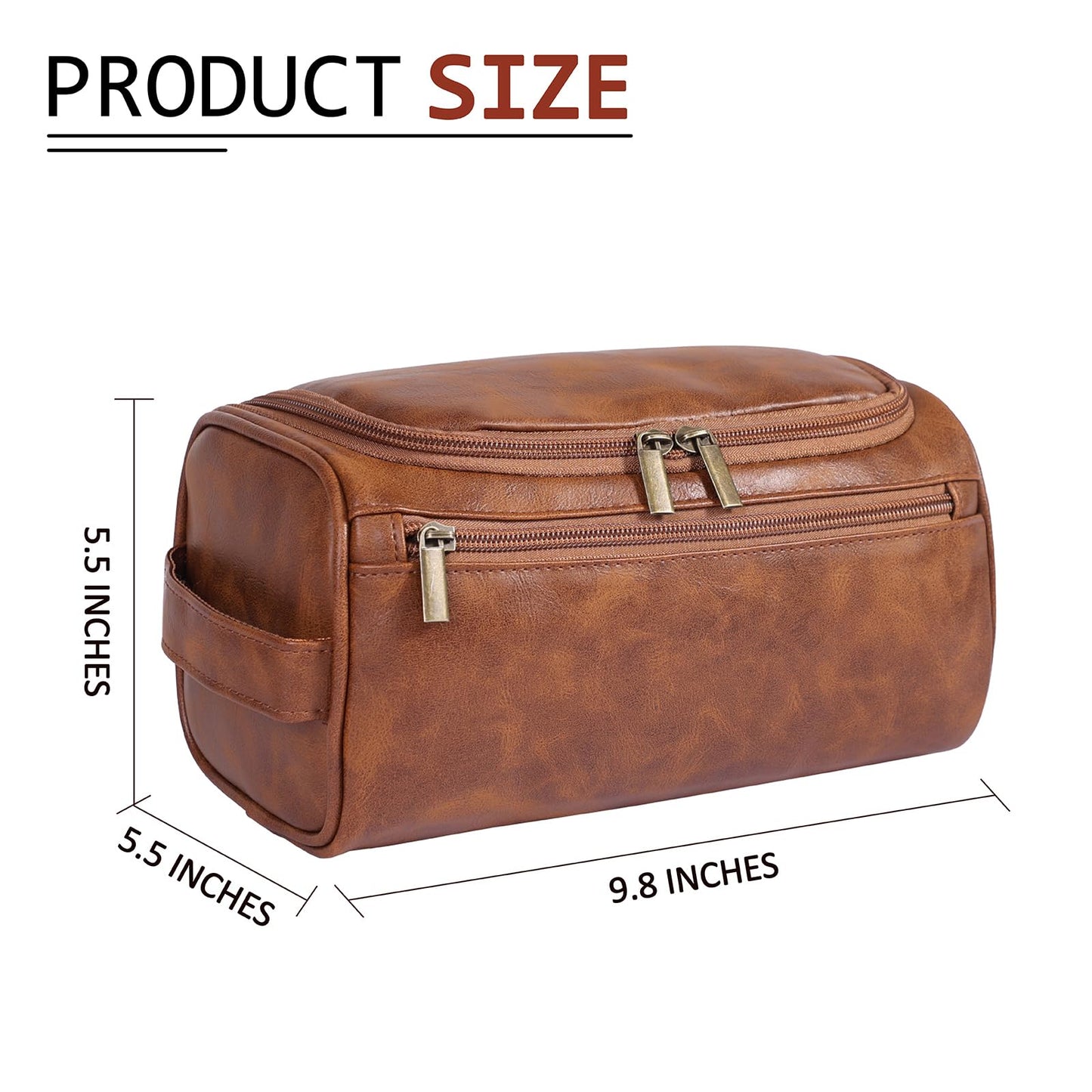 Seozata Toiletry Bag for Men, Hanging Travel Shaving Dopp Kit for Men and Women, Water-resistant Toiletries Organizer Bags, PU Leather Cosmetic Bags for Makeup Accessories (Light Brown)