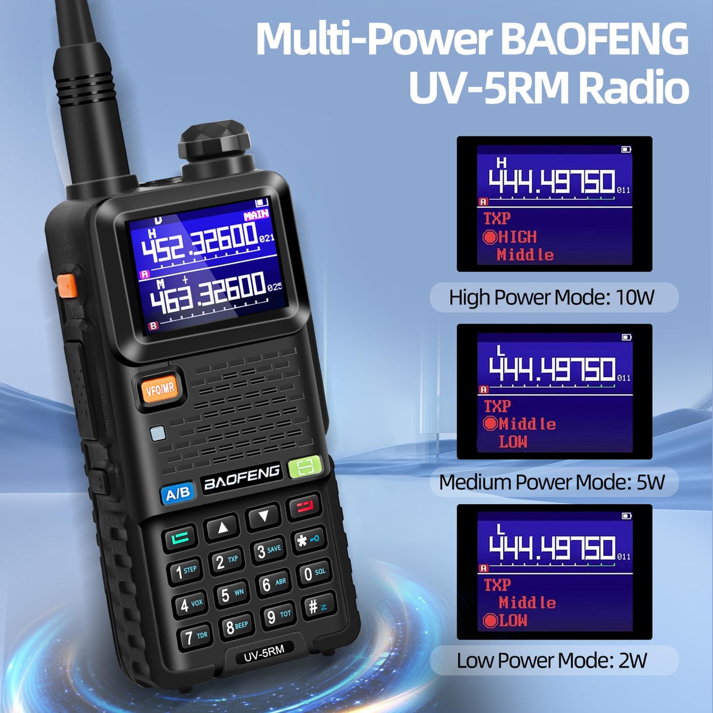 BAOFENG Radio Ham Radio Handheld Long Range UV-5RM 10W Upgrade of BAOFENG UV-5R, Rechargeable Two Way Radios with Chirp Compatible, 2500mAh USB-C Charging Battery for Survival Gear Camping, 2 Pack
