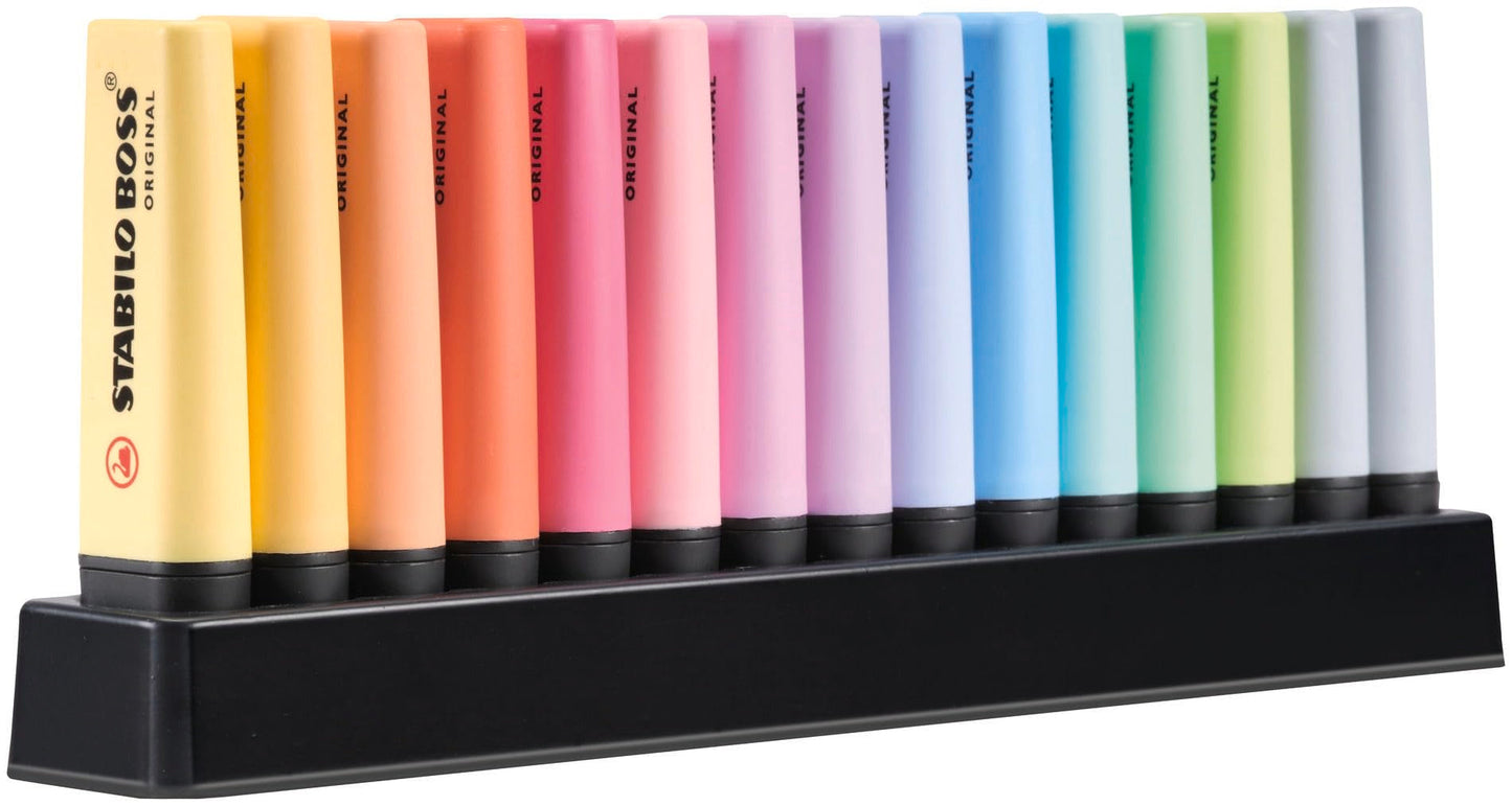 STABILO - BOSS ORIGINAL Pastel - Highlighter - Deskset of 15 - with 14 Pastel colors