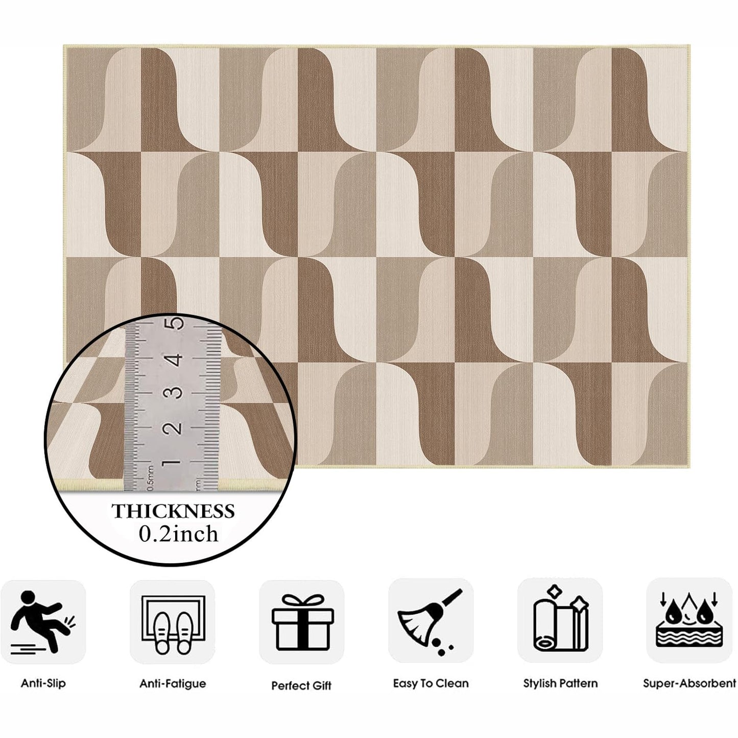 Modern Geometric 2x3 Rug for Entryway Neutral Beige Brown Abstract Mid Century Modern Area Rug Machine Washable Door Mat Small Rugs Non-Slip Printed Low-Pile Floor Carpet for Bathroom Kitchen Laundry