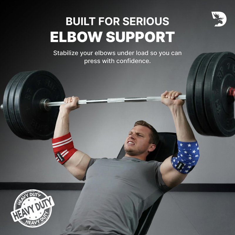 DMoose Fitness Elbow Wraps for Weightlifting (Pair) - 40'' Adjustable Strap for Gym Workout & Bench Press, Compression Elbow Sleeves for Tendonitis, Joint Support, Powerlifting & Deadlifts