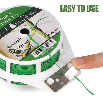 Green Garden Wire, Sturdy Plant Ties for Support with Cutter, 492FT/150m, Indoor, Outdoor, Home and Office Use