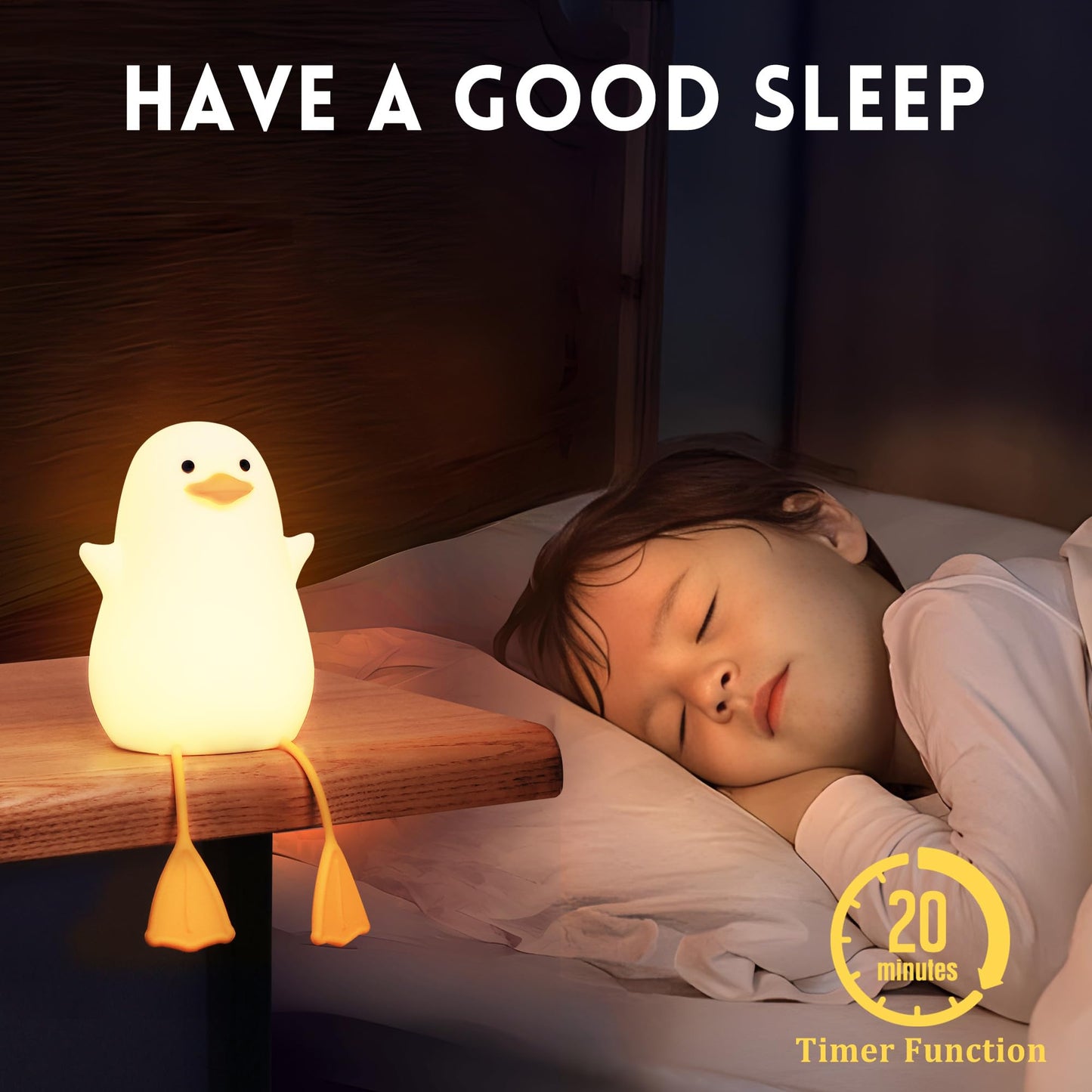 Okayera Cute Duck Lamp, Animal Nursery Silicone Night Light with Portable USB Rechargeable Timer Dimmable, Perfect for Home Bedroom Living Room, Holiday Birthday Xmas Easter Decor Gifts to Kids Baby