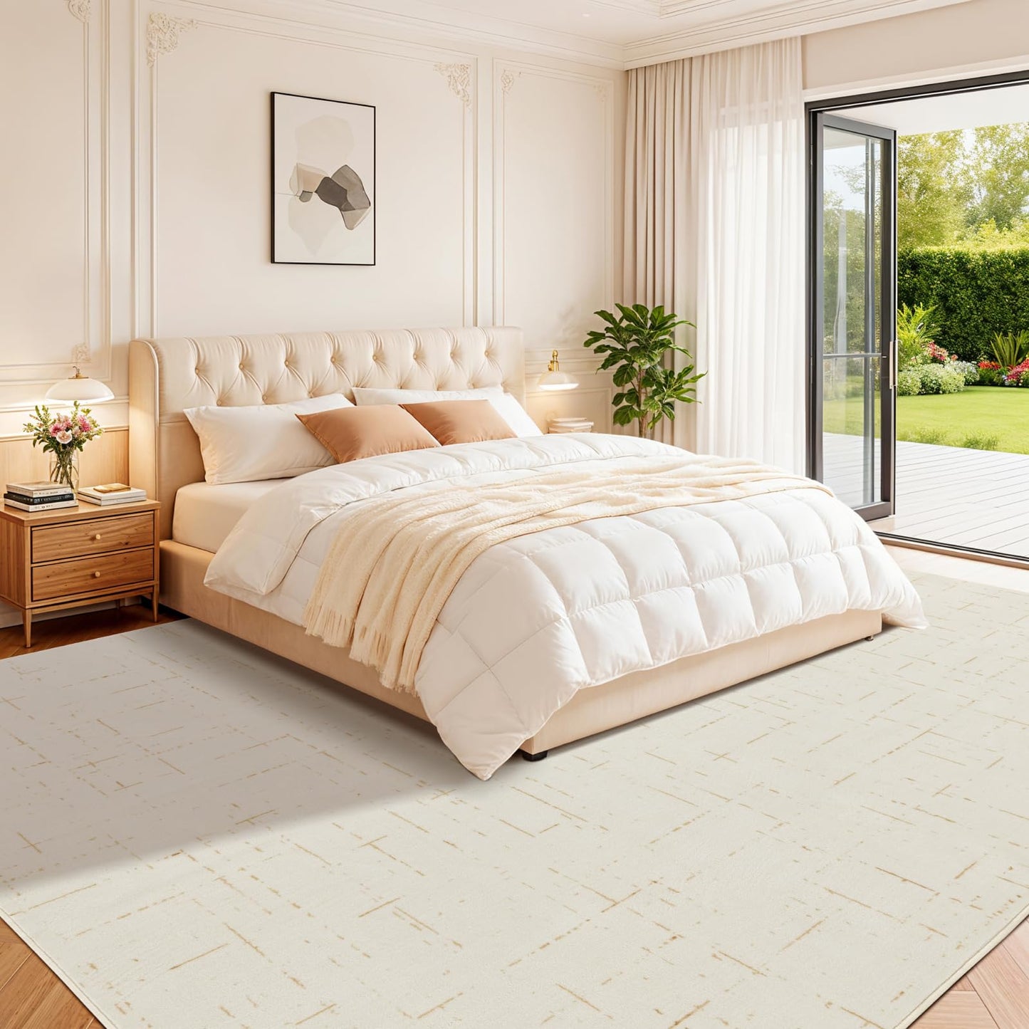 LIANLAM Washable Rug Area Rugs for Living Room - Stain Resistant Non-Slip Backing Boho Rug for Bedroom,Durable & Ultra-Thin Vintage Large Area Rug(8' x 10',White)