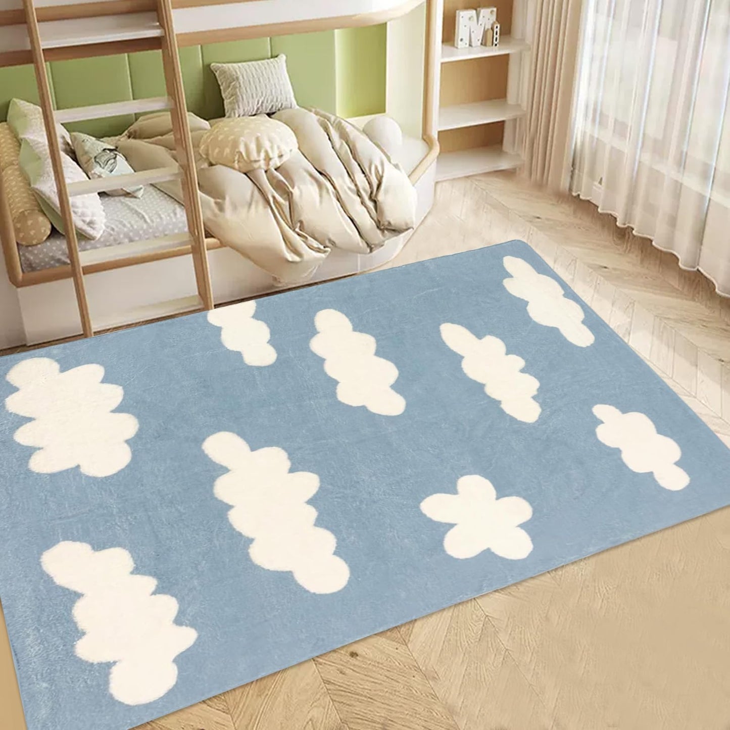 USTIDE 4 x6 Blue Sky White Cloud Area Rug Super Soft Fluffy Kids Rug Machine Washable Non Slip Carpet Floor Mat for Bedroom Living Room Nursery Girls Boys Room Decor
