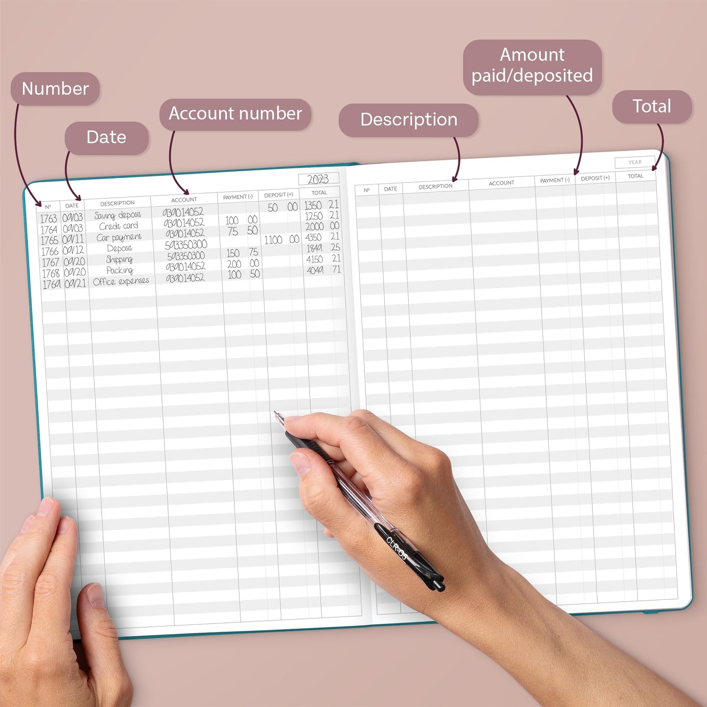 Skyline Accounting Ledger Book – Columnar Log Journal for Personal Use & Small Business Bookkeeping – Expense Log to Track Money Operations – Large Format, 7x10″, 4,712 Entries Total (Dark Teal)