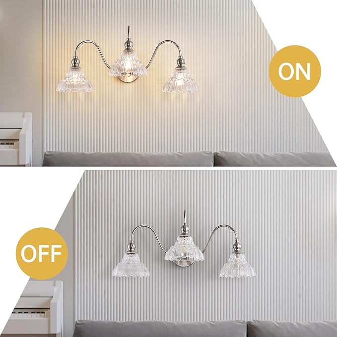 3-Light Brushed Nickel Bathroom Vanity Light Fixtures Vintage Bathroom Light Vanity Lighting Fixtures for Living Room Over Mirror