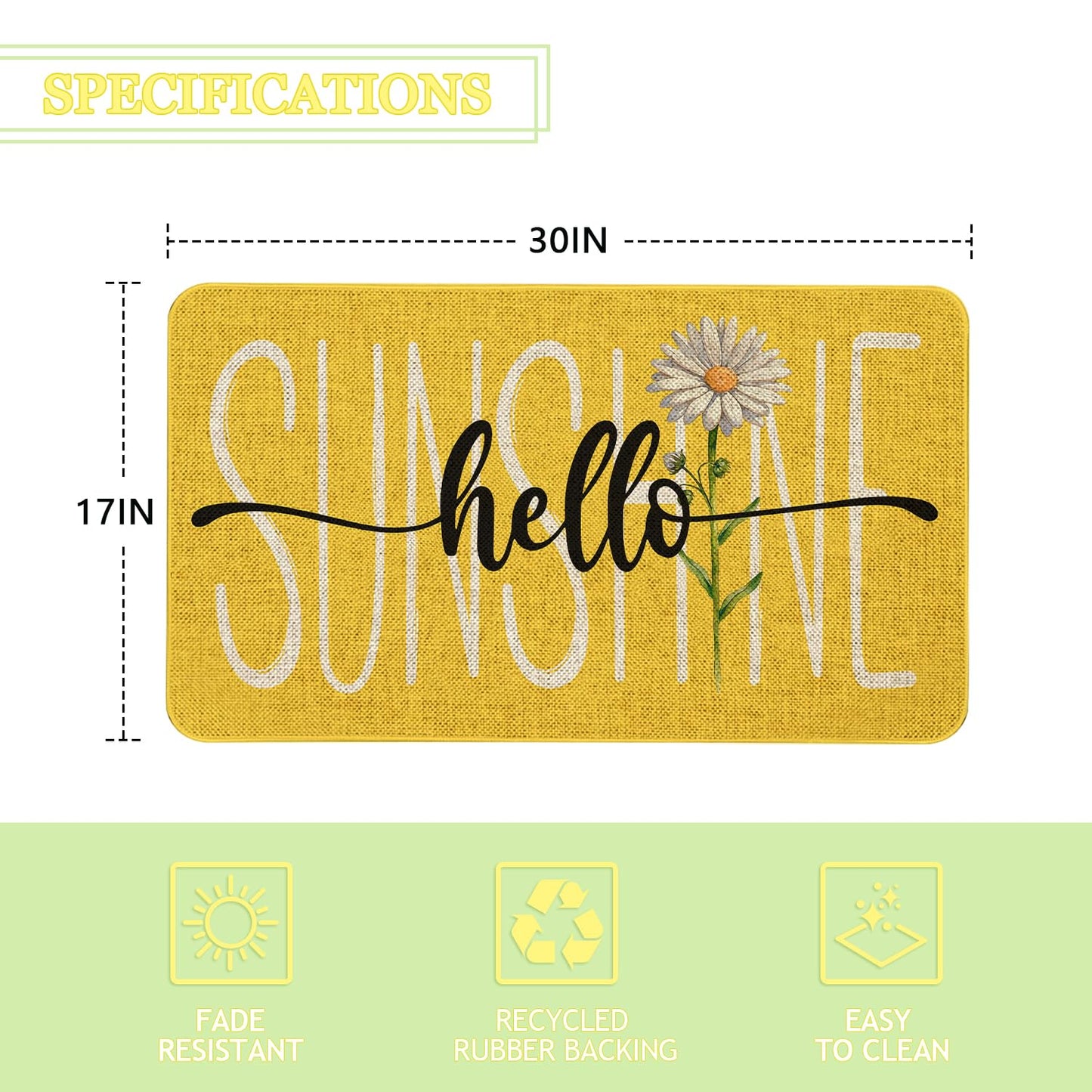 Roszwtit Hello Sunshine Daisy Door Mat 30 X 17 Inch Spring Summer Doormat Indoor Outdoor Entrance Floor Rug Non Slip Spring Summer Decor Rubber Mats