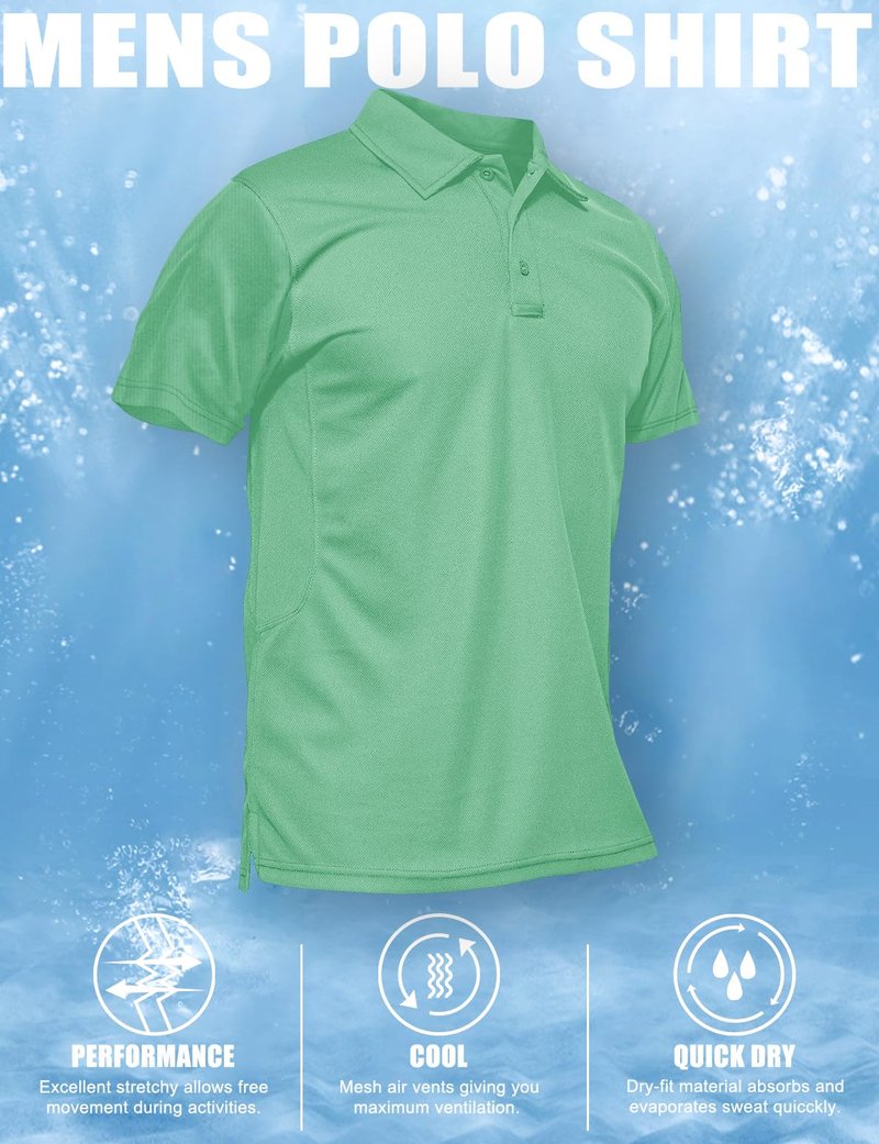 MAGCOMSEN Golf Polo for Men Short Sleeve T Shirts Work Shirts Lightweight Shirts Quick Dry Shirts Mint Green L