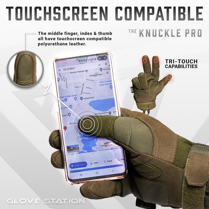 Glove Station Gloves for Men – Touchscreen Utility Gear with Hard Knuckle Protection Used in Motorcycle, Airsoft, & Outdoor Work Green - Hard Knuckle Medium