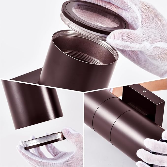 Outdoor Wall Lights 4Packs, Integrated LED Cylinder Up Down 12W 2700K Modern Aluminum Light(Brown)