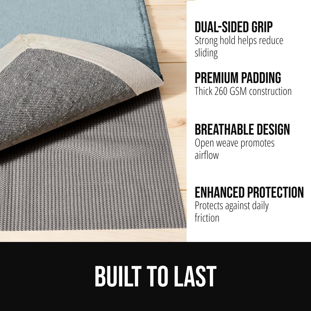GORILLA GRIP® Premium Dual Sided Thick Rug Gripper Pad for Hardwood Floors, Breathable Slip Resistant Pad Grips Under Carpet Area Rugs for Hard Surface Floor Protection, Easy Trim Mats, 2x3, Grey