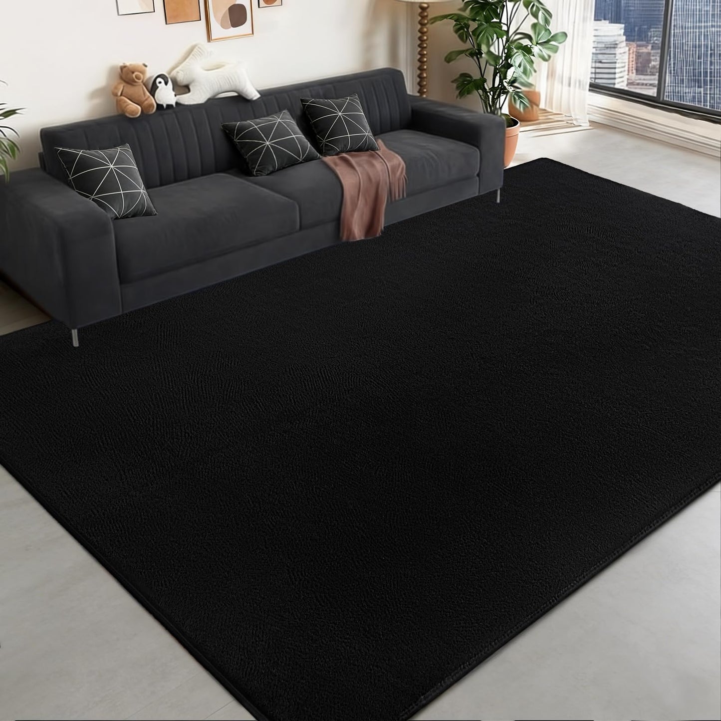 QDUIDU Large Area Rugs for Bedroom Living Room - 5x8 Feet Ultra Soft Black Rug Thickened with Memory-Foam, Solid Modern Minimalist Carpets for Home Decor, Non-Slip and Comfy Nursery Room Rugs