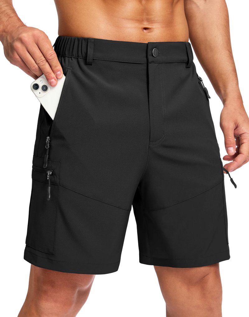 Pudolla Men's Hiking Cargo Shorts Lightweight 7" Travel Casual Shorts for Men Golf Work Outdoor with 5 Zipper Pockets(Black 3X-Large)
