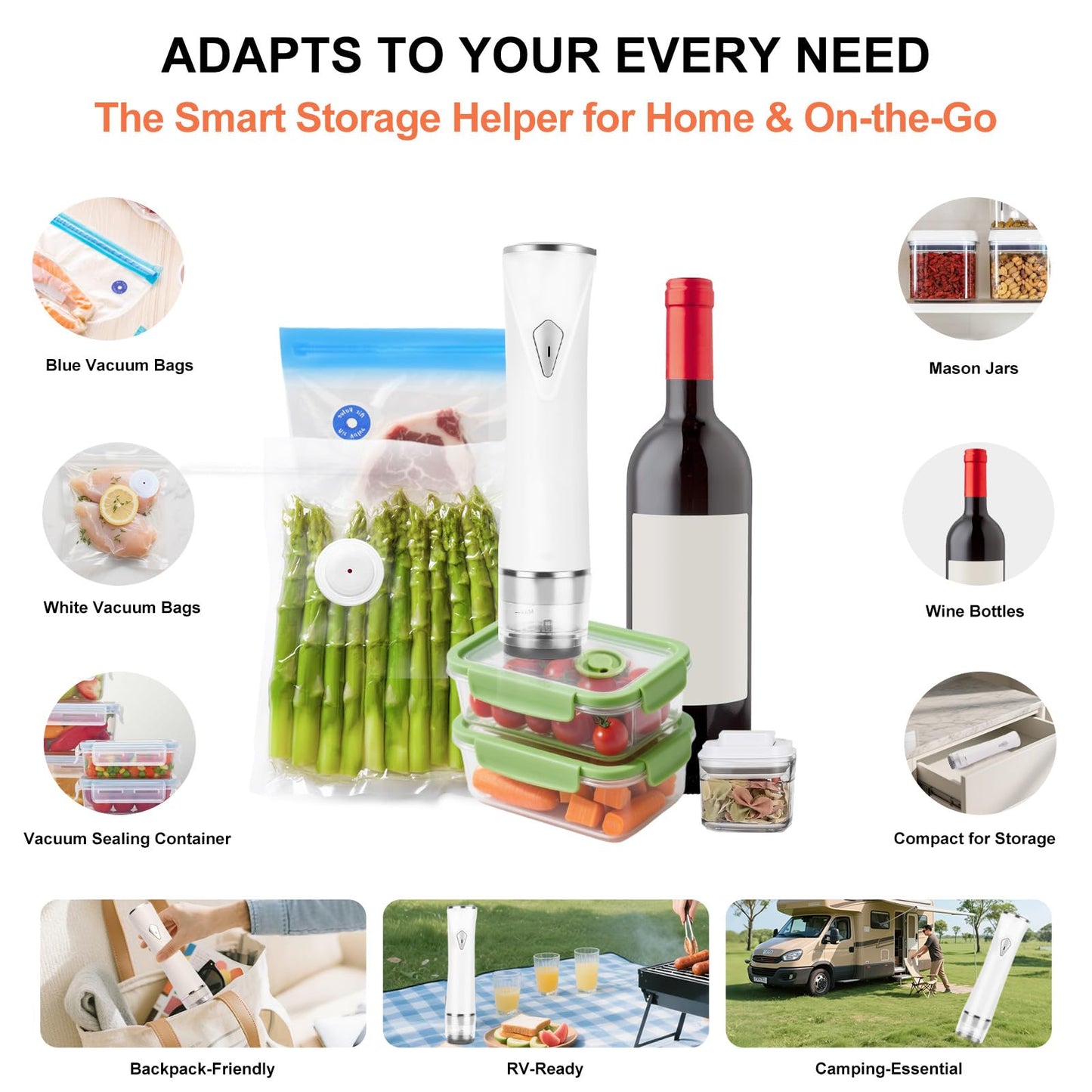 Compact Vacuum Sealer Machine for Food Storage, 5S Fast Seal Powerful Food Vacuum Sealer with 30PCS Reusable Vacuum Bags, Automatic Handheld Food Saver for Storage, 10X Fresh, Sous Vide, Gift etc.