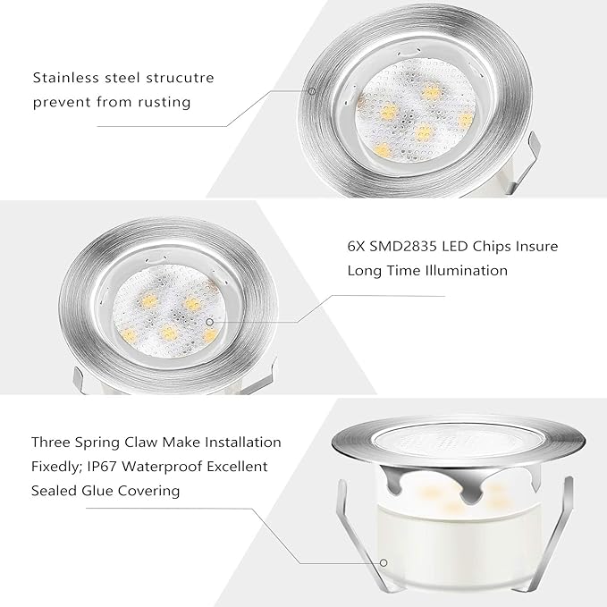 Deck Lights Outdoor Waterproof Low Voltage Lighting Kit Stainless Steel 1W Outdoor Yard Garden Decoration Lamps Landscape Pathway Patio Step Stairs Silver Border(20pcs,Cool White)