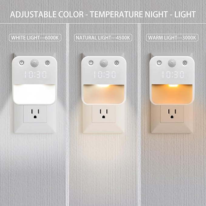 SX.man&sog Motion Sensor Light Indoor,3 Colors Temp Adjustable Motion Light Indoor with Time Display Ideal Night Lights for Bedroom,Kitchen or Bathroom (2 Pack)