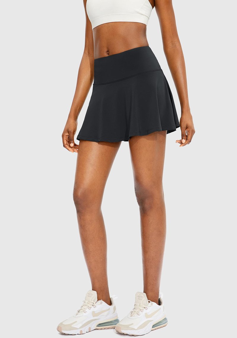 SANTINY Pleated Tennis Skirt for Women with 4 Pockets Women's High Waisted Athletic Golf Skorts Skirts for Running Casual (Black_L)