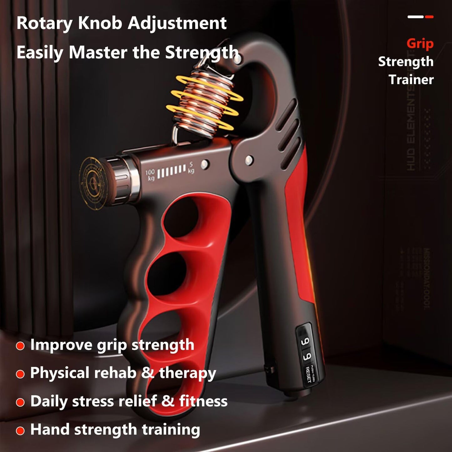 Grip Strength Trainer Forearm Strengthener, 11-222 lbs Adjustable Resistance, Automatic Counting, Ergonomic Design, Ideal Device for Grip Strengthening, Arthritis Relief, Hand Physical Therapy & Rehab