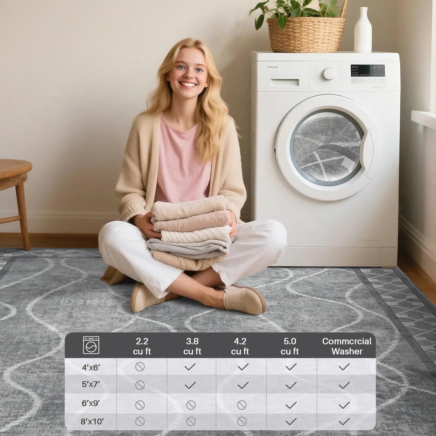 Woottpe 4x6 Area Rugs for Living Room Bedroom, Machine Washable Low Pile Rugs, Non Slip Modern Bordered Print Indoor Carpet for Entryway Office Dining Room Dorm Home Decor,Light Grey