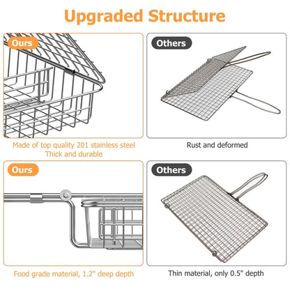 ORDORA Grill Basket, Fish Grill Basket, Rustproof Stainless Steel BBQ Grilling Basket for Meat,Steak etc, Grill Accessories,Grilling Gifts for Men Dad