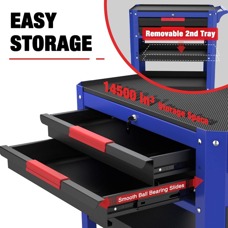WORKPRO 28” Rolling Tool Cart, Premium 2-Drawer Utility Cart, Heavy Duty Industrial Storage Organizer Mechanic Service Cart with Wheels and Locking System, 400 lbs Load