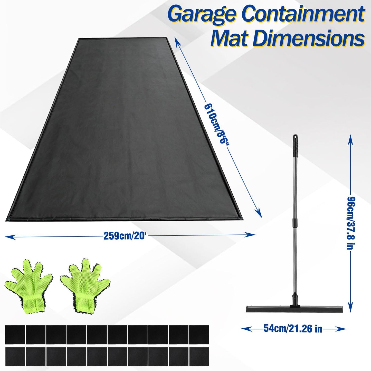 Bamgoten (8'6"× 20'）Garage Mats for Floor,1.2-Inch PVC Raised Edges for Cars SUVs Trucks for Residential Garages, Parking Lots, Warehouses and Repair Shops, Includes Gloves, Scraper, and Velcro Straps