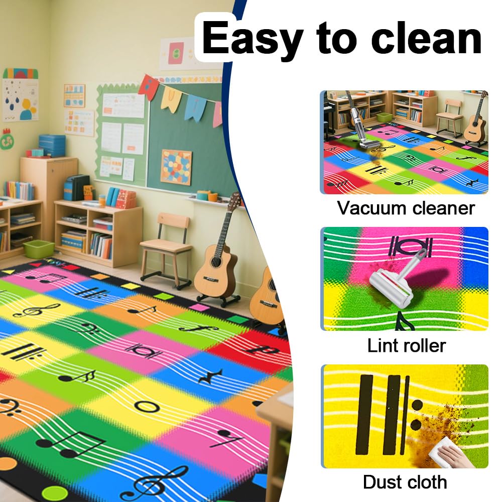MAISONRINA Classroom Rugs Elementary with Music Note, Large Classroom Rug for Preschool Nursery Daycare, Colorful Educational Kids Carpet for Kindergarten, 13'x7'7'' Seats 24