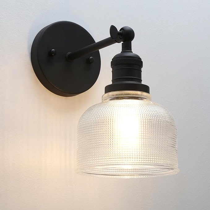 Pathson Vintage Wall Sconce Lamp with Clear Glass, Adjustable Hardwired Wall Vanity Light for Bathroom Living Room Farmhouse Bedside Lighting