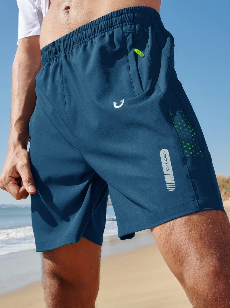NORTHYARD Men's Athletic Running Shorts Gym Workout 7"/9"/5" Quick Dry Lightweight Sports Basketball Tennis 3 Zipper Pockets Seablue XL