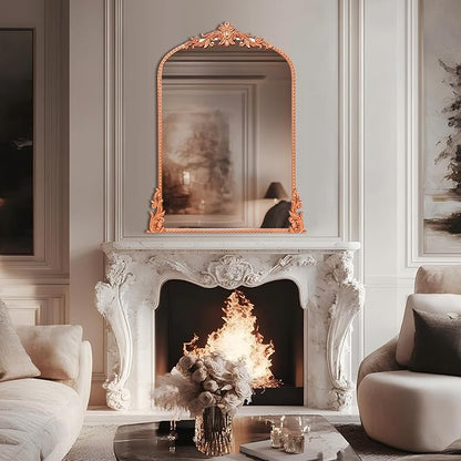Growsun Arched Mirror, 24’’x36’’ Antique Baroque Traditional Ornate Wall Mirror Decor with Full Metal Frame for Fireplace/Entryway/Living Room/Bathroom