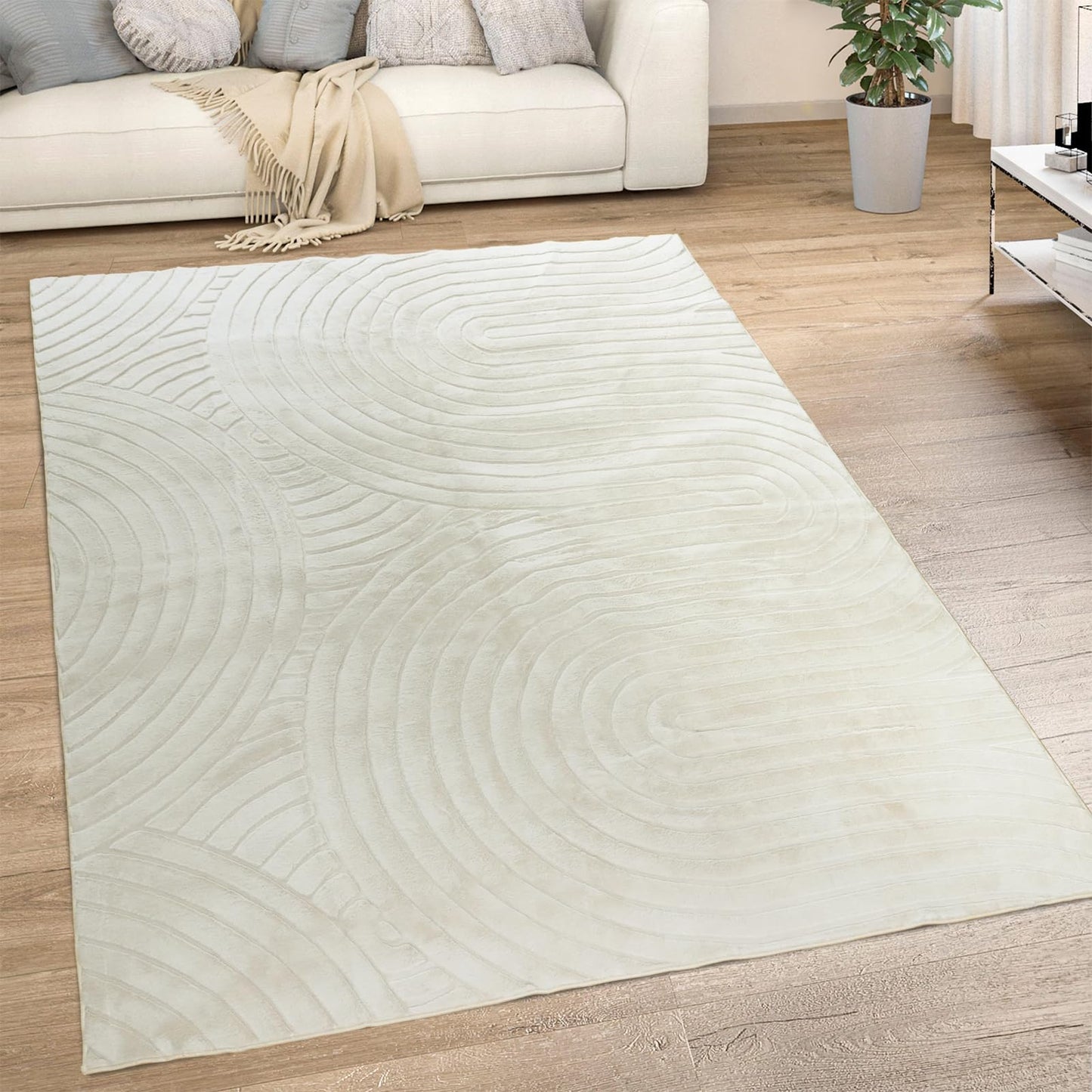 phonzenuo Washable Area Rugs 5x7 Rugs for Living Room Light Beige Faux Rabbit Fur Rug for Bedroom Faux Sheepskin Rug Teen Room Home Décor(Light Beige, 5x7)…