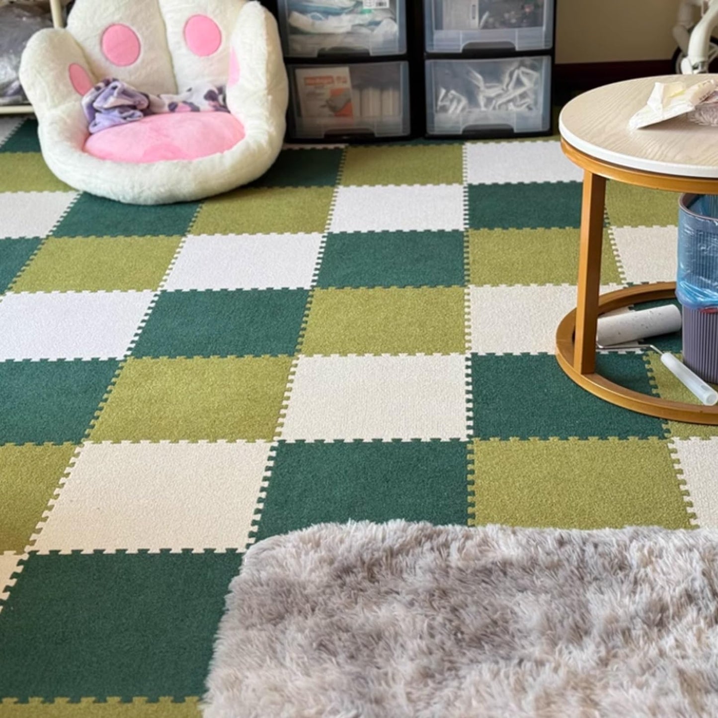BRCYKRWY Modern EVA Foam Sound Insulation Rug(10Pieces),Interlocking Bedroom Area Rugs, Floor Mat With Edgings,Non-slip EVA Foam Jigsaw Floor Tiles,Easy To Disassemble,Seamless Splicing,Can Be Cropped