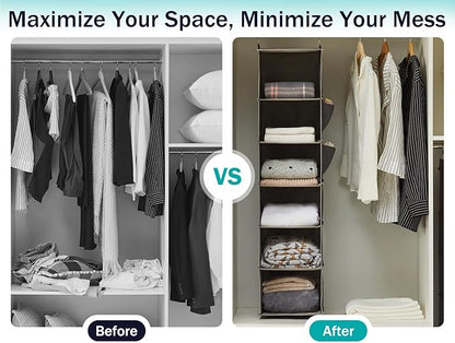 YOUDENOVA Hanging Closet Organizer, 6-Shelf Closet Hanging Storage Shelves