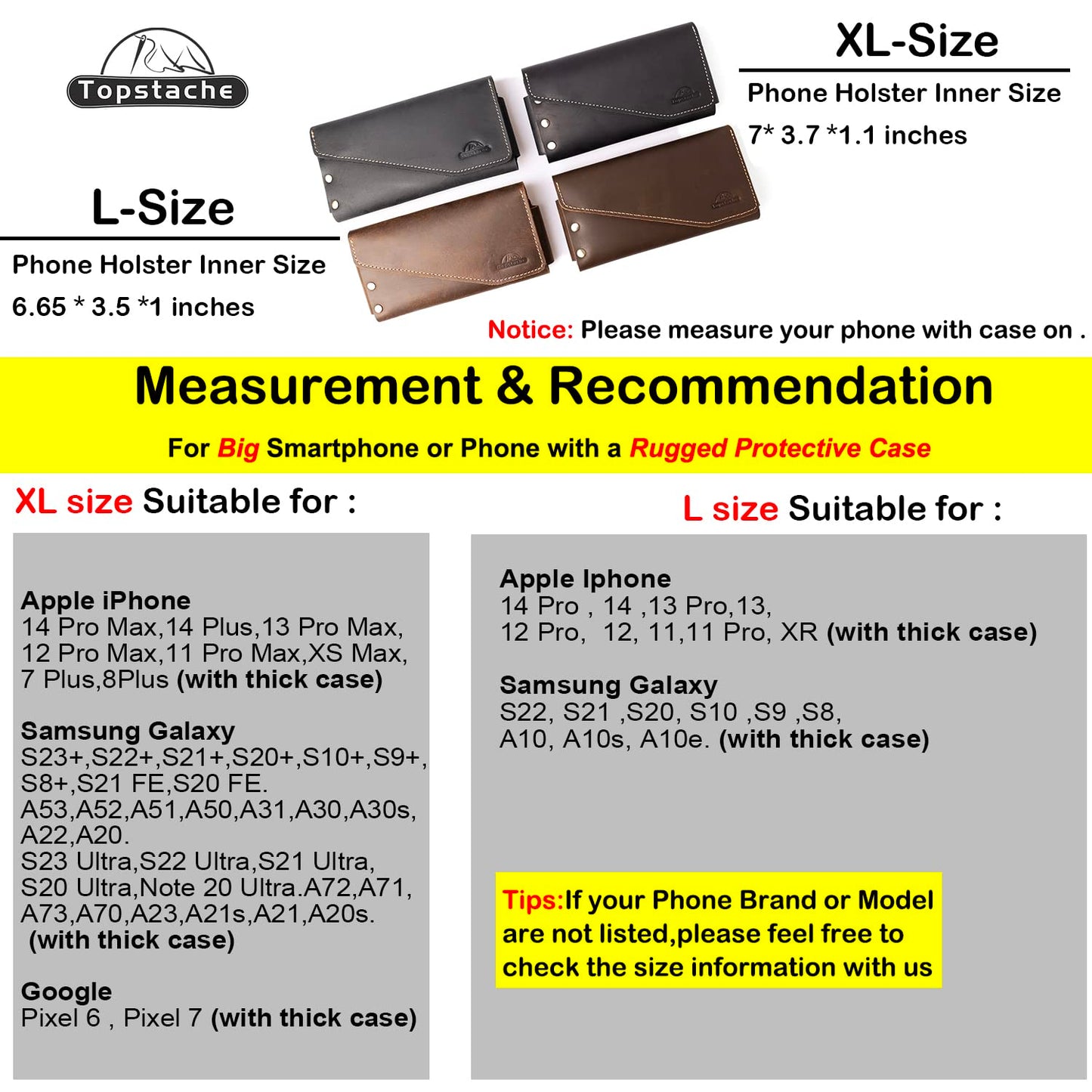 Topstache Leather Phone Holster - Leather Belt Pouch with Card Holder for Galaxy S25/S24 - Magnetic Closure Belt Loop Cell Phone Holder Pouch for iPhone 17/17 Pro/16/16 Pro, L,Darkbrown