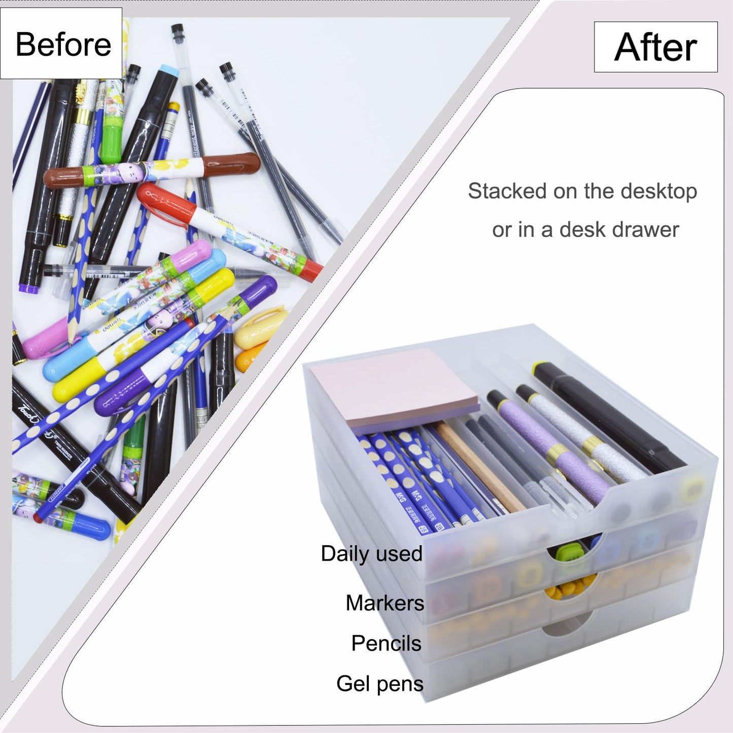 FASTRYF Desk Drawer Organizer, Pen Holder Tray Pen Storage with Fountain Pen, Pencil, Marker, Crayon, Chalk, Nail Art Tools for Office, Craft Room - 2pack