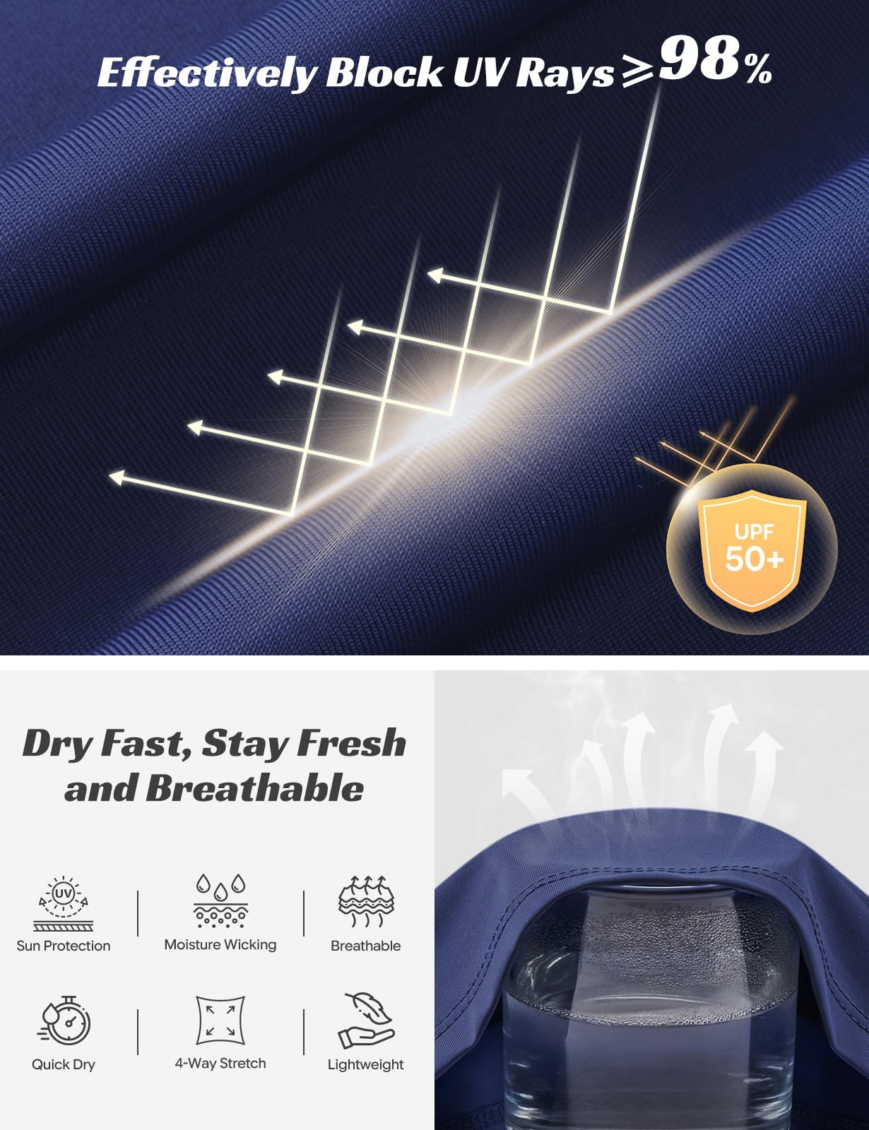 baleaf Ice Cooling Running Shirts for Men Short Sleeve Athletic Workout T-Shirts UPF 50+ Sun Protection Quick Dry Moisture Wicking Tee Navy Blue 2XL