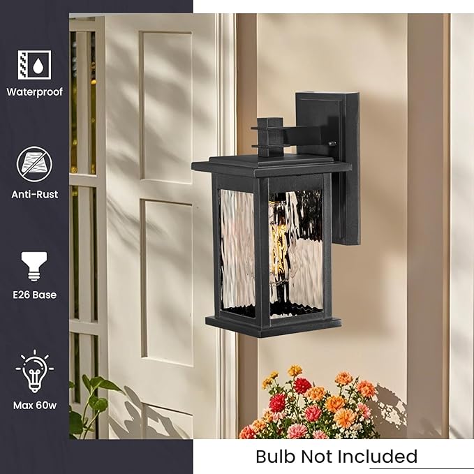 Outdoor Sconce Lights Black Aluminum Outside Light Fixtures for House Waterproof Outdoor Porch Light 2-Pack E26 Socket