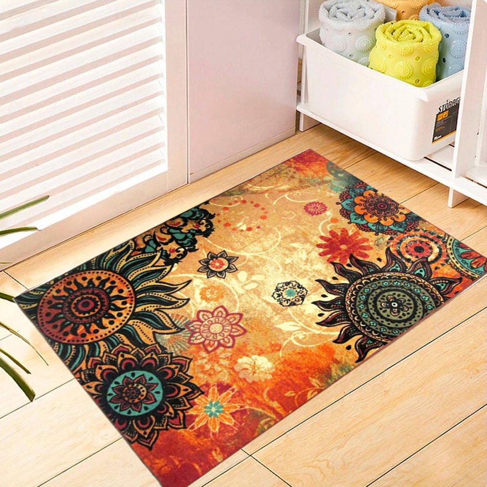 EUCH Contemporary Boho Retro Style Abstract Living Room Floor Carpets,Non-Skid Indoor/Outdoor Large Area Rugs,20"x31" Lotus