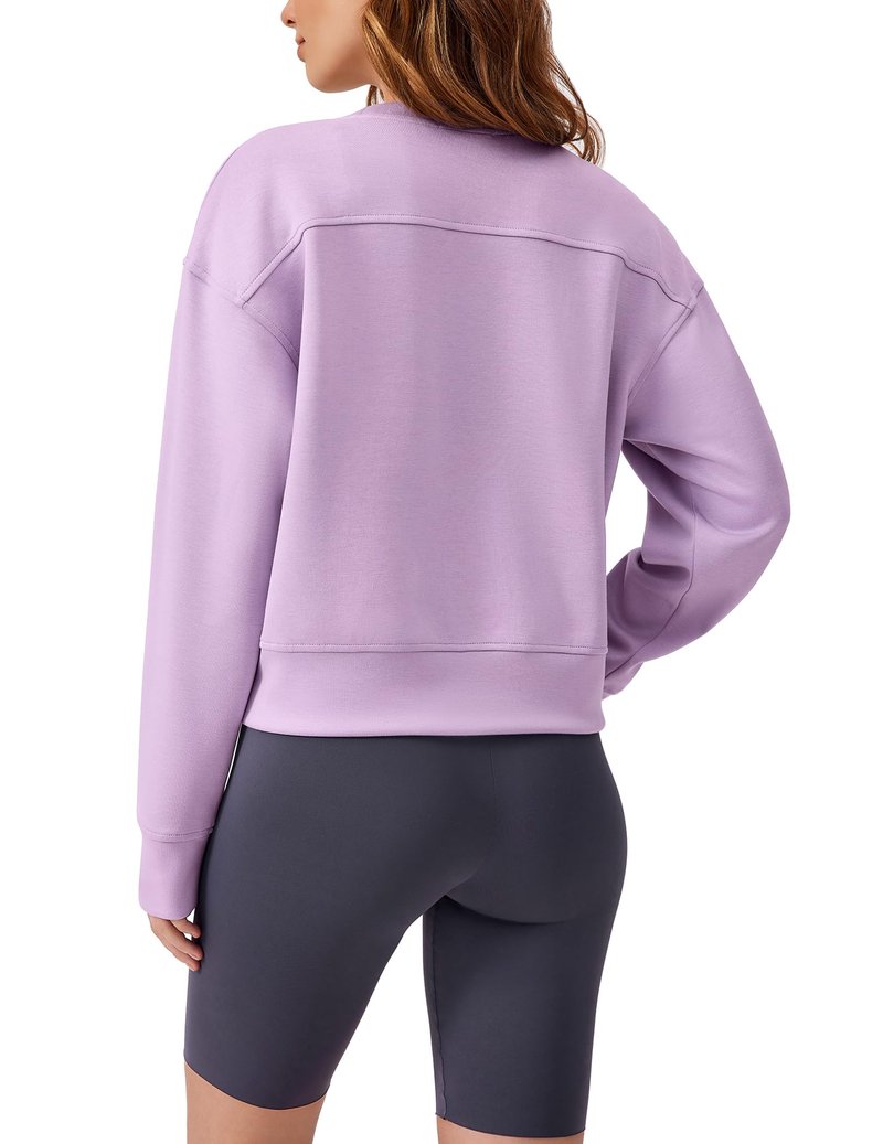 PINSPARK Cropped Sweatshirts for Women Oversized Pullover Long Sleeve Crop Top Lightweight Soft Travel Clothes 2024,Lavender Large
